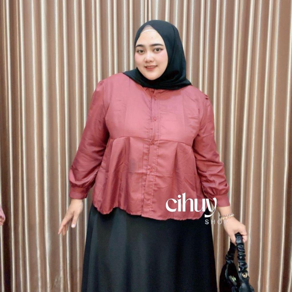[CIHUY] BUNNY Kemeja Crop Kekinian Linen Jumbo Wanita  Bahan Katun Jumbo
