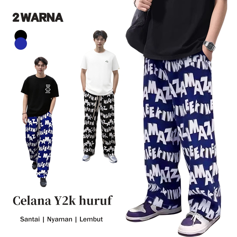 Celana panjang pria celanaY2K style baggy korean motif  celana skena pria hip hop celana baggy pria