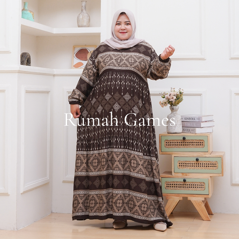 Gamis LD 130 cm motif etnik dress wanita rayon viscose premium