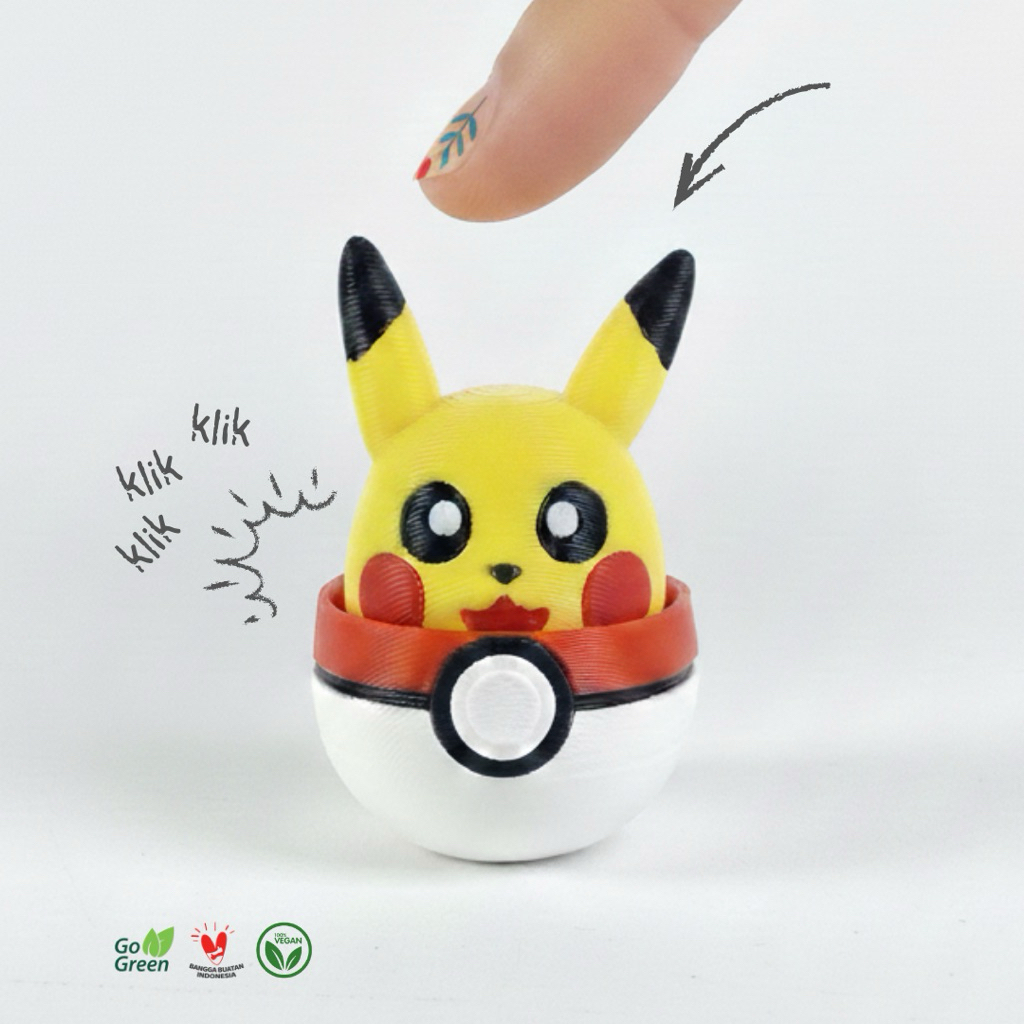 Fidget Ganci Pokemon PIKACHU Pokeball - Clicker Toy Anti Stres Gantungan Pop Out Kunci Tas Aksesoris