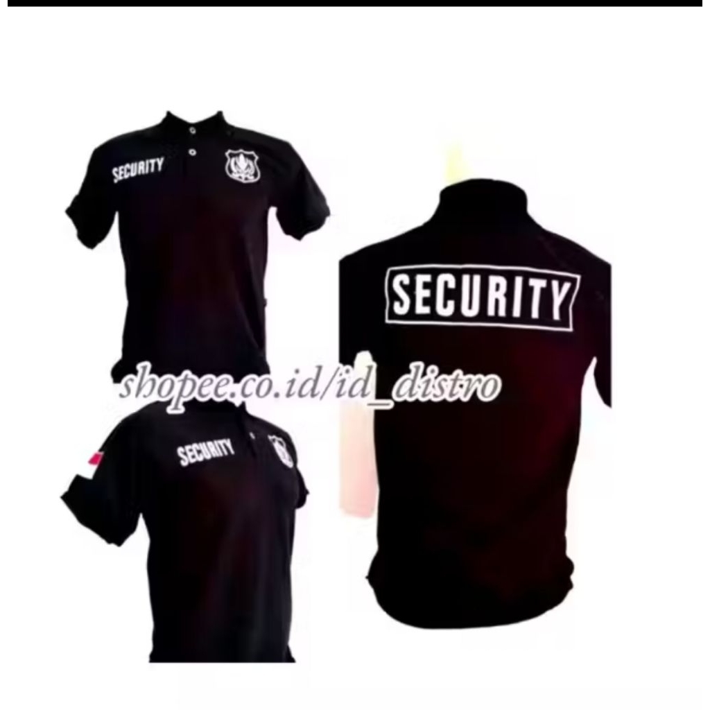 BAJU SHIRT SECURITY LOGO PUTIH SILVER/ POLO KERAH SECURITY / KAOS SATPAM FULL BORDIR lengan panjang 
