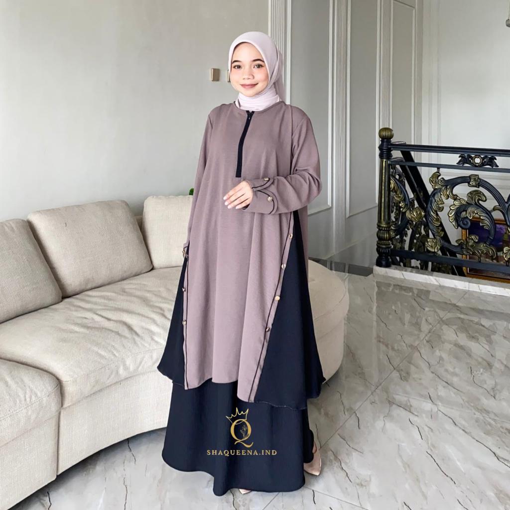 Setelan Rok Tunik Syar’i Premium Zahira Set Rok Lebaran Kondangan Elegant Oneset Rok Jumbo Terbaru S