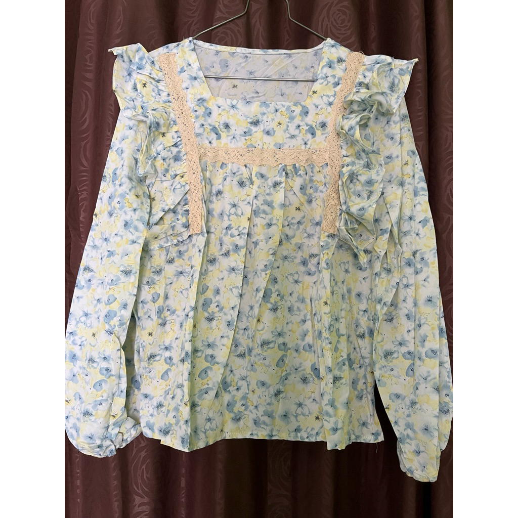 Blouse import bunga ruffle