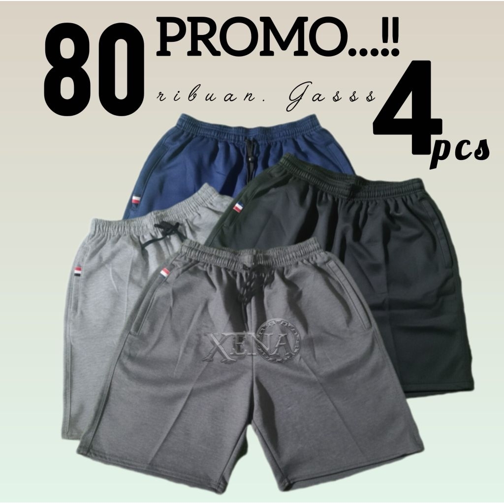Promo 4pcs Baby Terry Celana Pendek Sport Zipper / Celana Pendek Pria Dewasa Bermuda