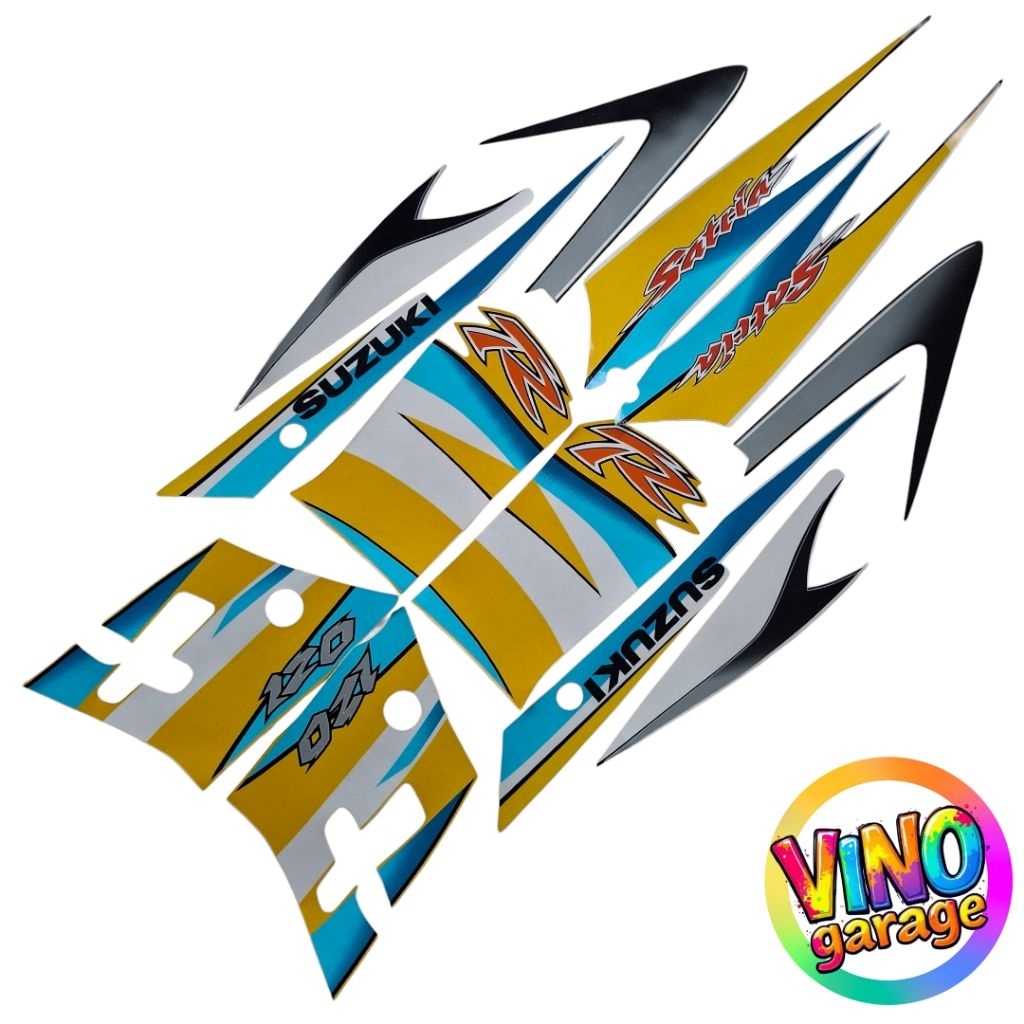 Striping Stiker Satria Hiu Lscm Kuning Putih Hitam Putih Printing Tahan Vernis Glosy malam menyala /