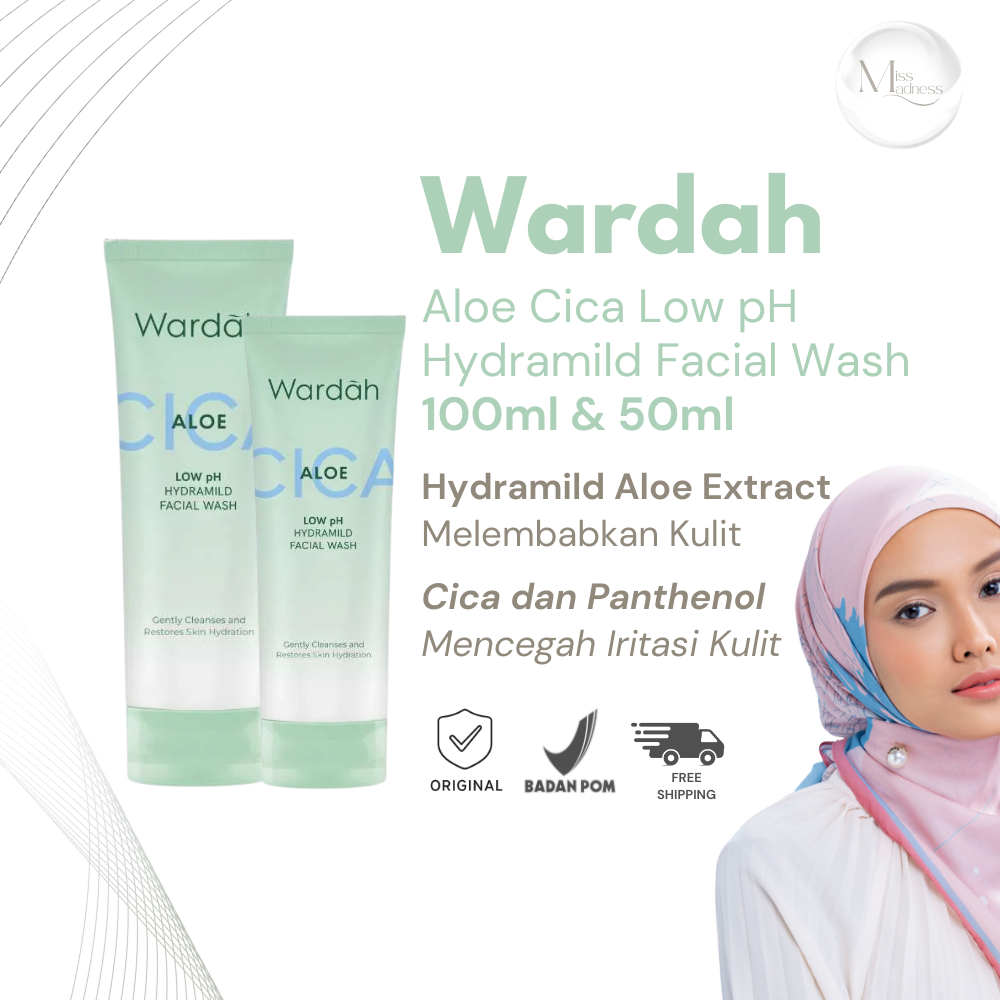 WARDAH Aloe Cica Low pH Hydramild Facial Wash - Sabun Cuci Muka Membersihkan secara Lembut dan Mengh