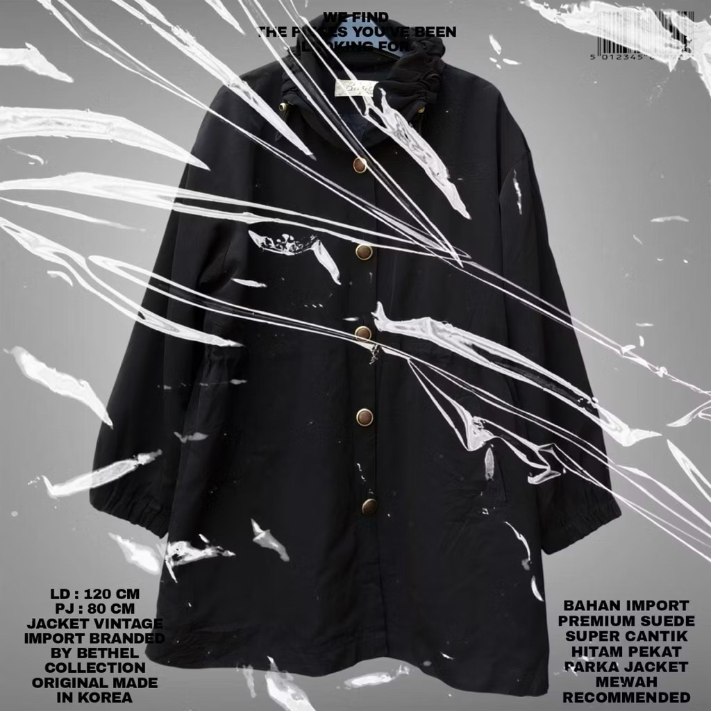 BETHEL COLLECTION ORIGINAL KOREAN JACKET/BLACK JACKET PARKA BAHAN SUEDE PREMIUM HALUS FULM FURING BL