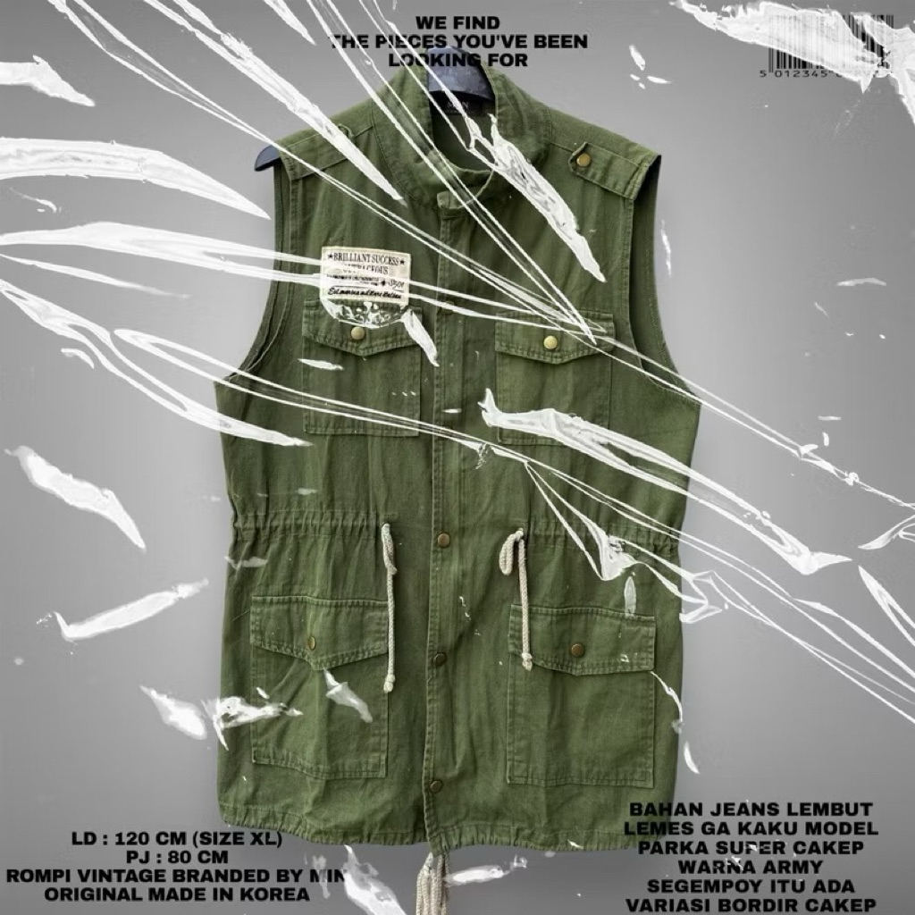 KOREAN JACKET PARKA VEST ROMPI/CANVAS JEANS ARMY VEST JACKET KOREAN LOOK