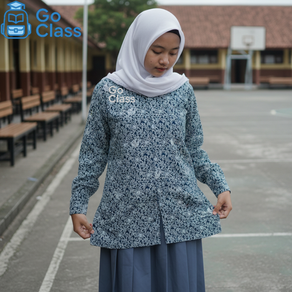 Seragam Batik Sekolah SMA/SMK Motif Bunga Rampe Lengan Panjang