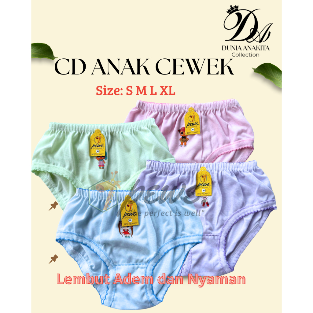 6 pcs celana dalam anak perempuan/cdanak cewek warna warni/celana dalam anak cewek 1-10 tahun