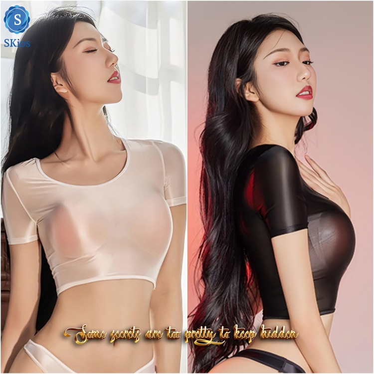 T Shirt  Seksi Transparan Silk Atasan Crop Top Wanita L641