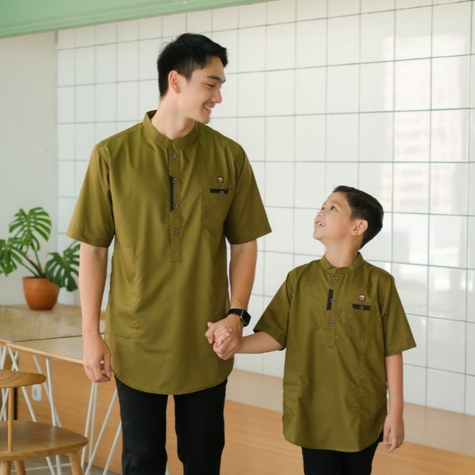 Baju Koko Couple Ayah Dan Anak Laki Laki Terbaru Warna Hijau Army Bahan Katun Toyobo Original Habib