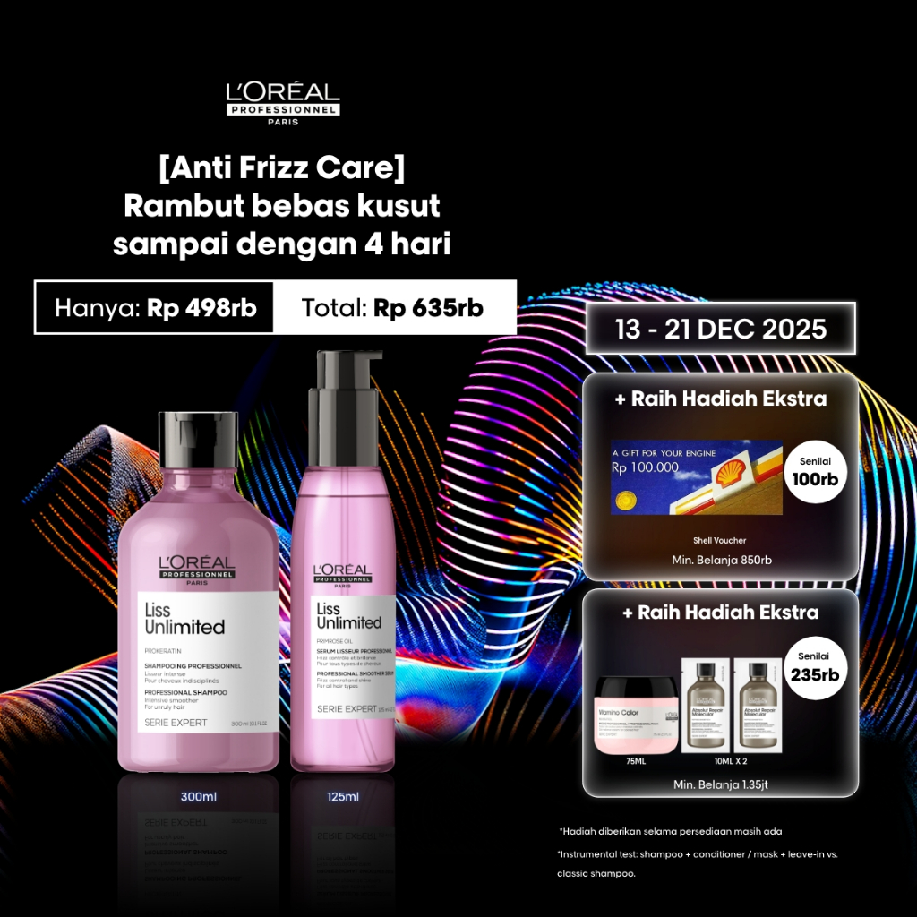 Liss Unlimited Shampoo Pro Keratin + Blow Dry Serum Untuk Rambut Kusut Megar Smoothing by L'Oreal Pr