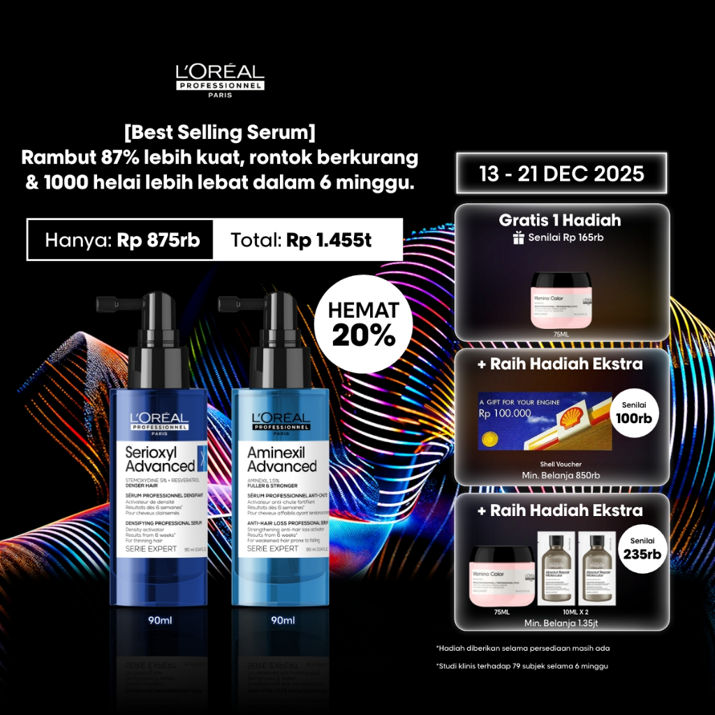 Aminexil Anti Hair Fall Hair Serum 90ml  + Serioxyl Denser Hair Growth Serum 90ml -  Untuk Rambut Ro