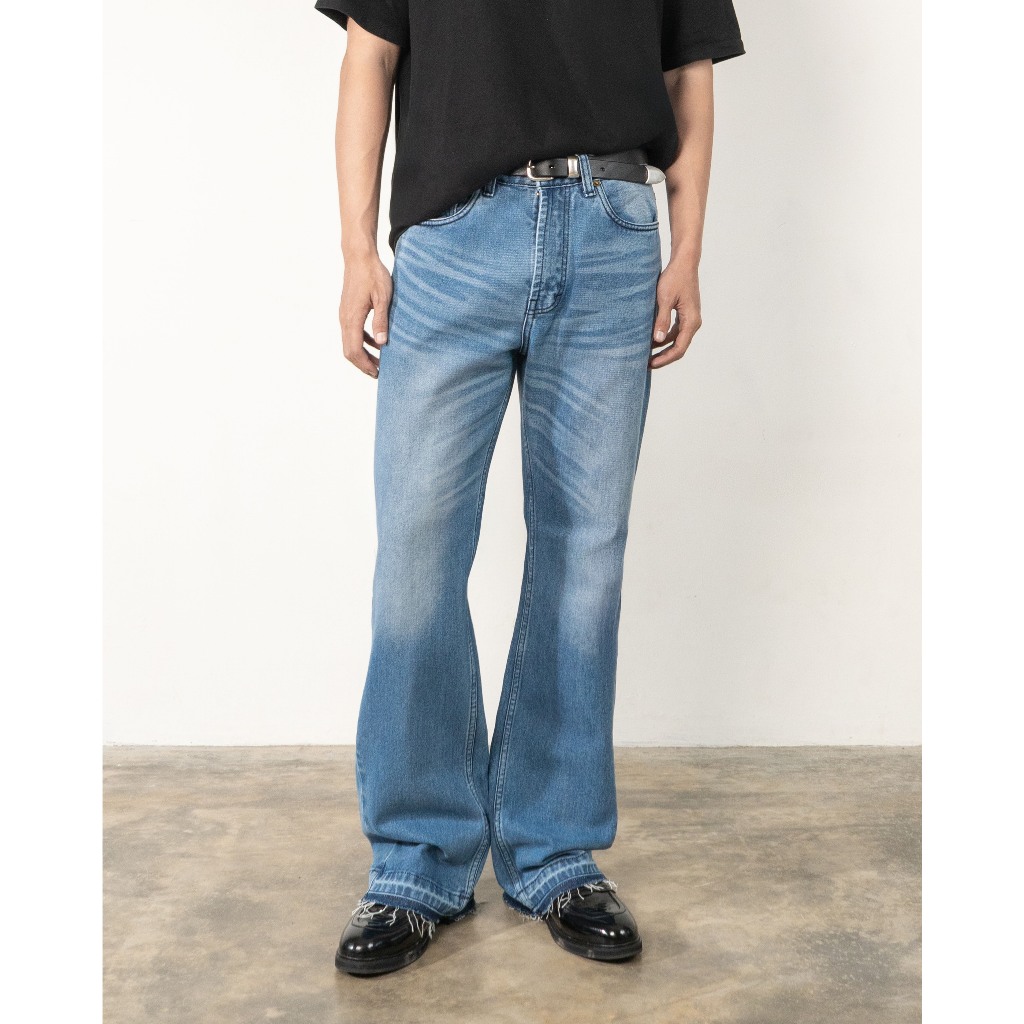 Valorum - Flare Fit Pants Celana Jeans Cutbray Unisex Ripple Blue Washed