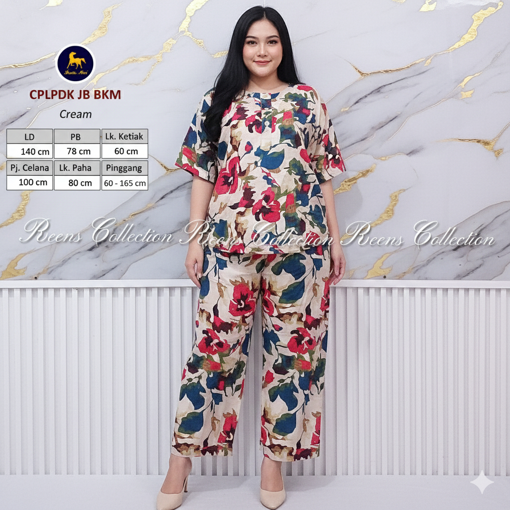 Batik Kuda Mas Setelan CPLPDK Jumbo LD-140 Piyama Wanita Panjang Lengan Pendek 3 Kancing Depan Busui