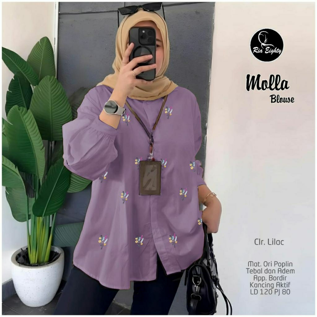 Mwolla Lilac kemeja Oversize Ld 120 fit XXXL Blouse jumbo / riaeighty
