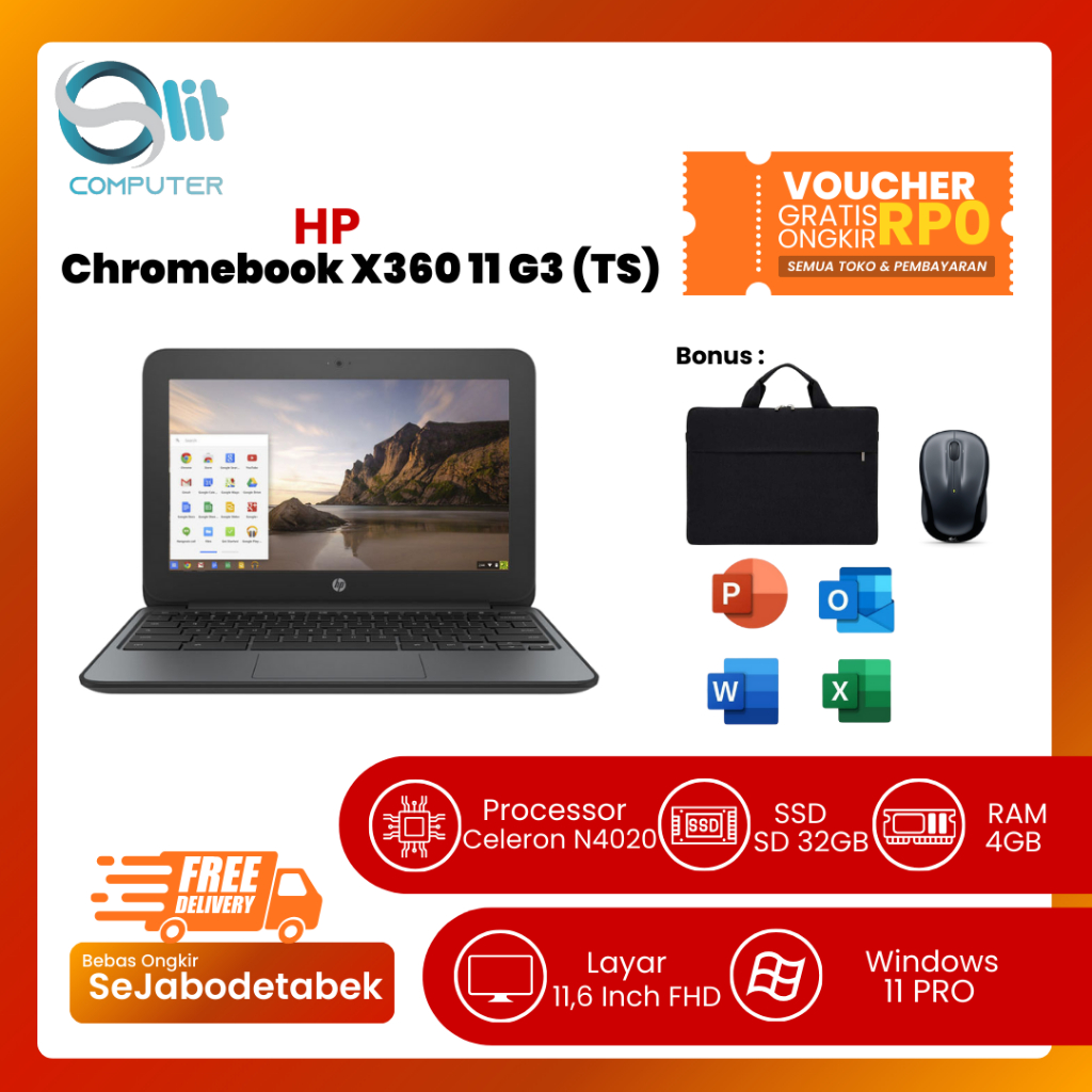 HP Chromebook X360 11 G3 Flip | Touchscreen | Flip 360° | Second Rasa Baru