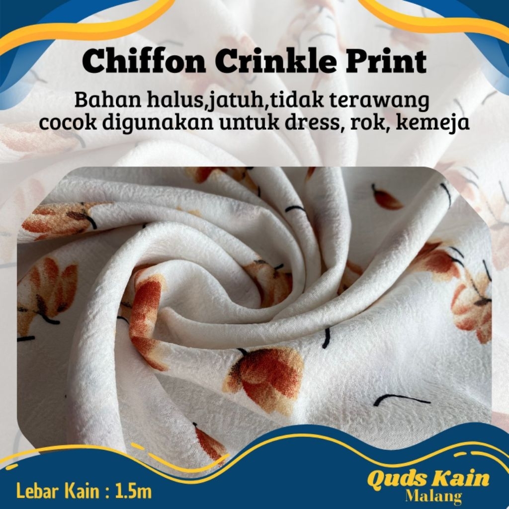 Kain Sifon Crinkle | Kain Chiffon Crinkle Print Motif Bunga
