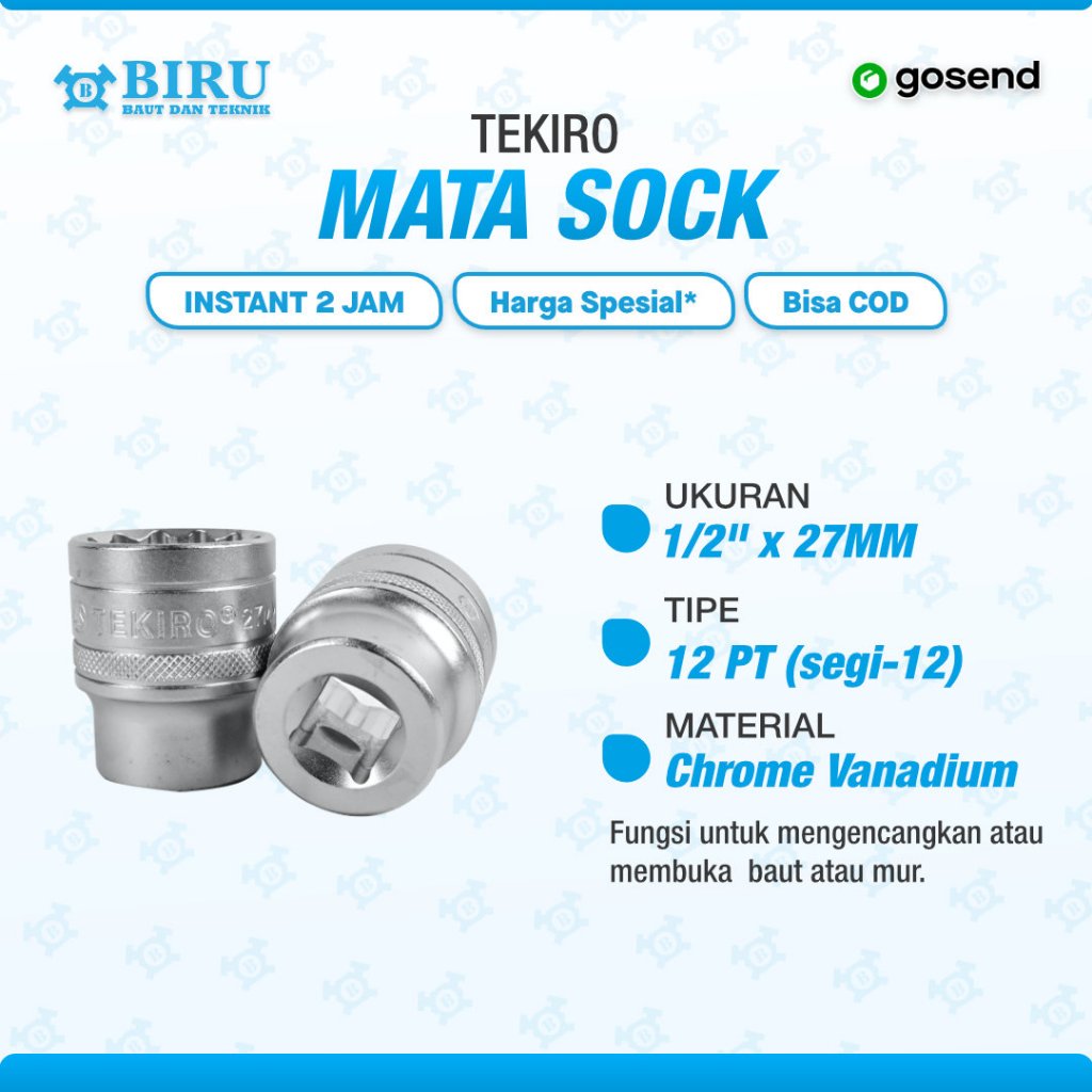 TEKIRO Mata Sok 1/2 Inch Kunci Sock 12 PT 27 MM Anak Sok