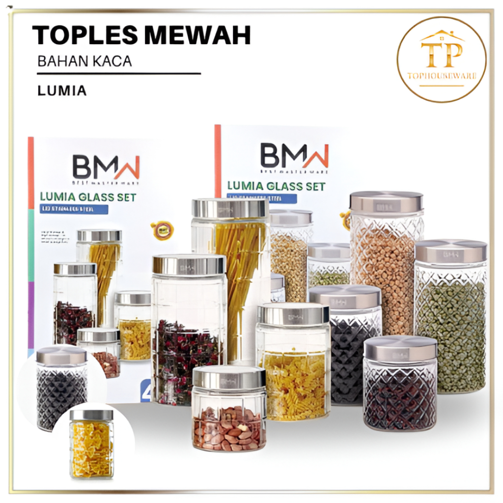 TP' Toples Kaca Kue Lebaran 1 Set 4Pcs Toples Kue Kering Toples Kaca Tutup Stainless