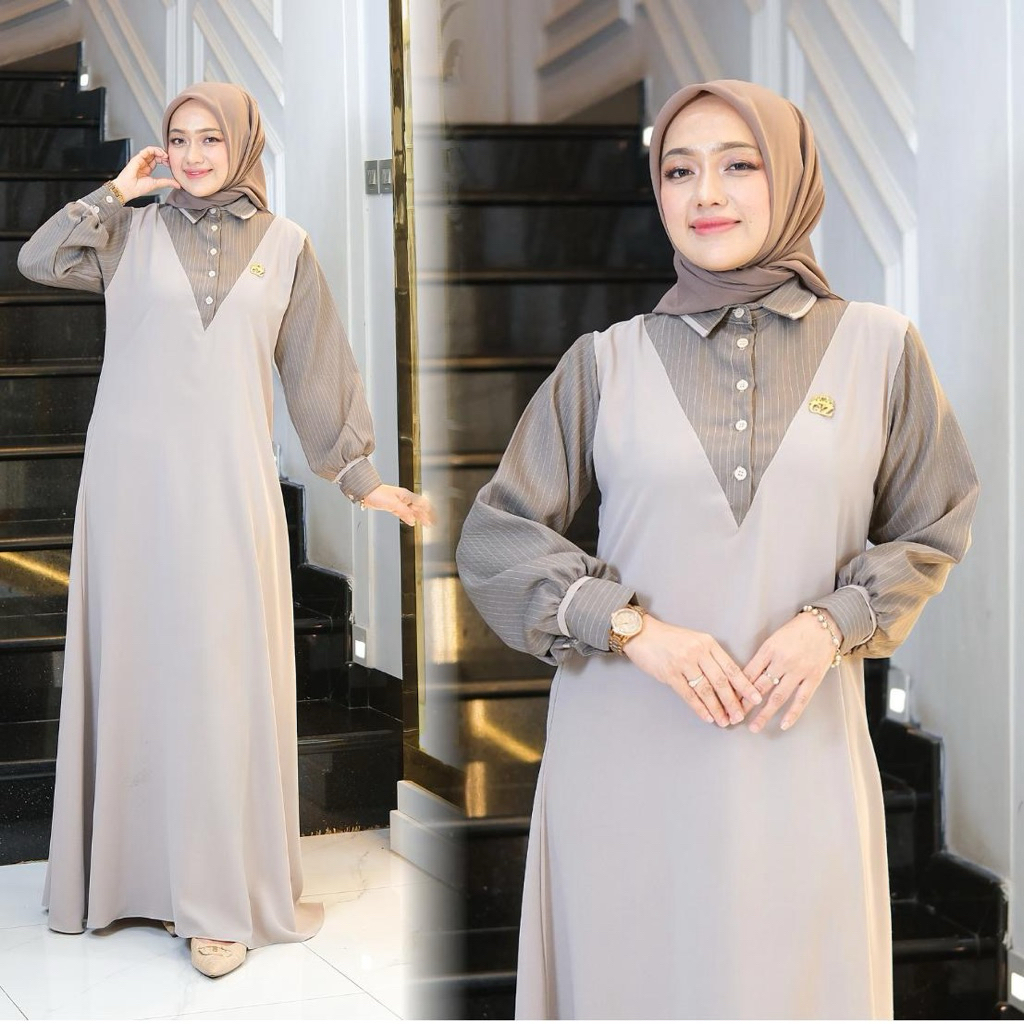 Gwenza - Helia Dress Salur - Muslim Wanita