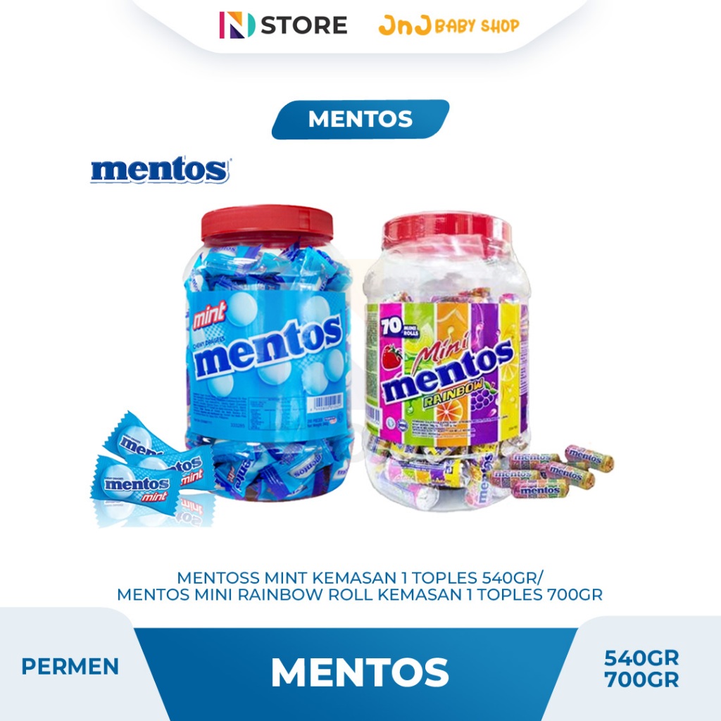 Permen Mentos Mint Jar 540gr/Mentos Mini Rainbow Roll 700gr Kemasan 1 Toples