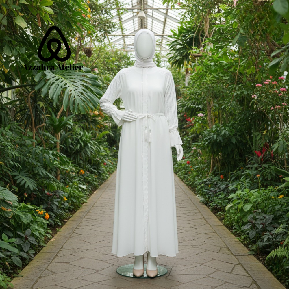 Abaya Gamis Jumbo Putih Nyaman Premium Elegan Busui Friendly Muslimah Terbaru 511