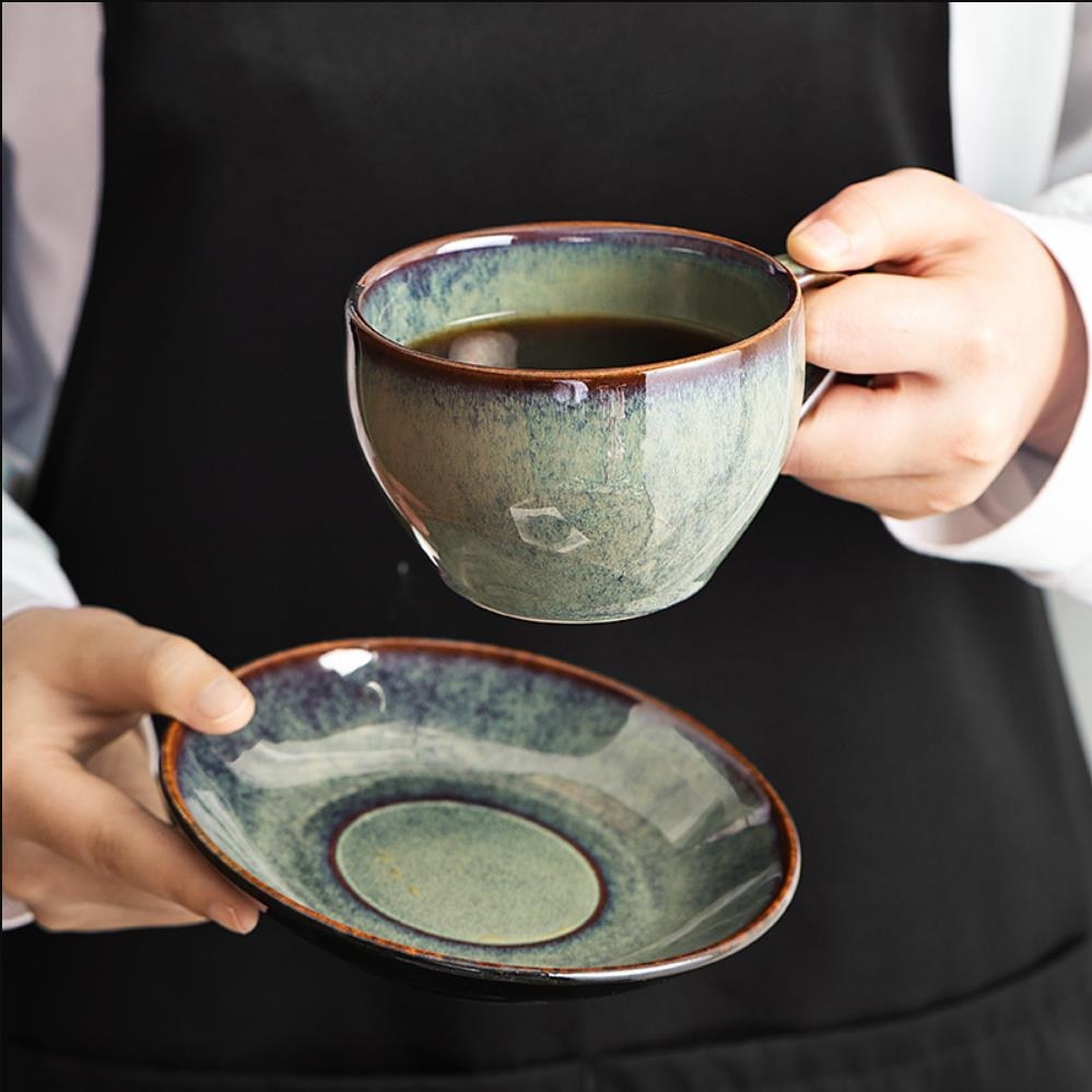 300ml Cangkir Keramik Kopi Latte Motif Set Cangkir Kopi Keramik + Coaster Ceramic Coffee Cup Cafe Mu