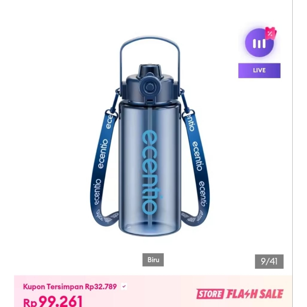 PRELOVED BOTOL MINUM ECENTIO TUMBLER JUMBO ECENTIO 1100ML WARNA BIRU BOTOL MINUM ANAK