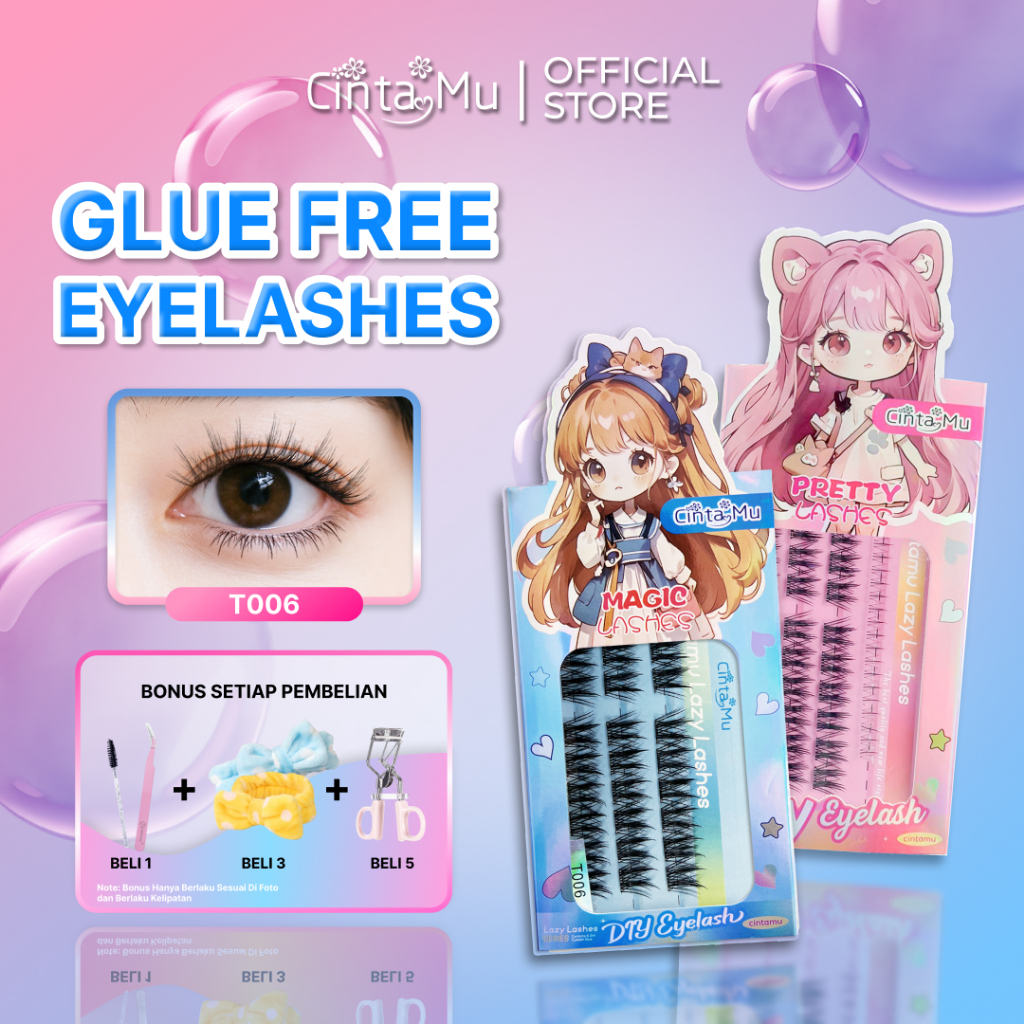 TANPA LEM T006 Bulu Mata Palsu Ekstensi FREE PINSET DAN BRUSH Natural Eyelash Lentik Panjang Simpel 