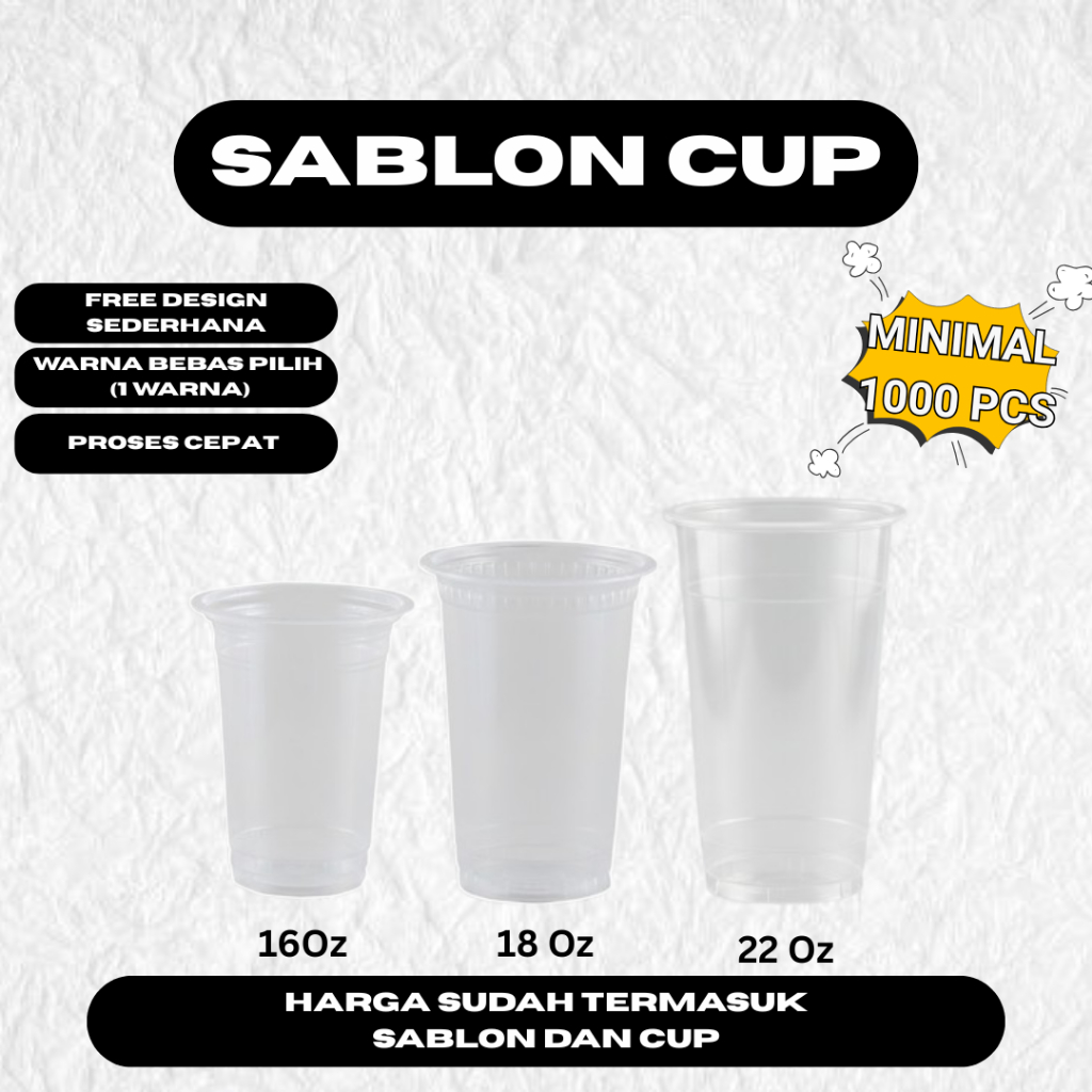 Sablon Cup Gelas Custom Ukuran 22 oz Free Design | Sablon Cup Gelas 22 oz 7 gram, 8 gram dan 9 gram 