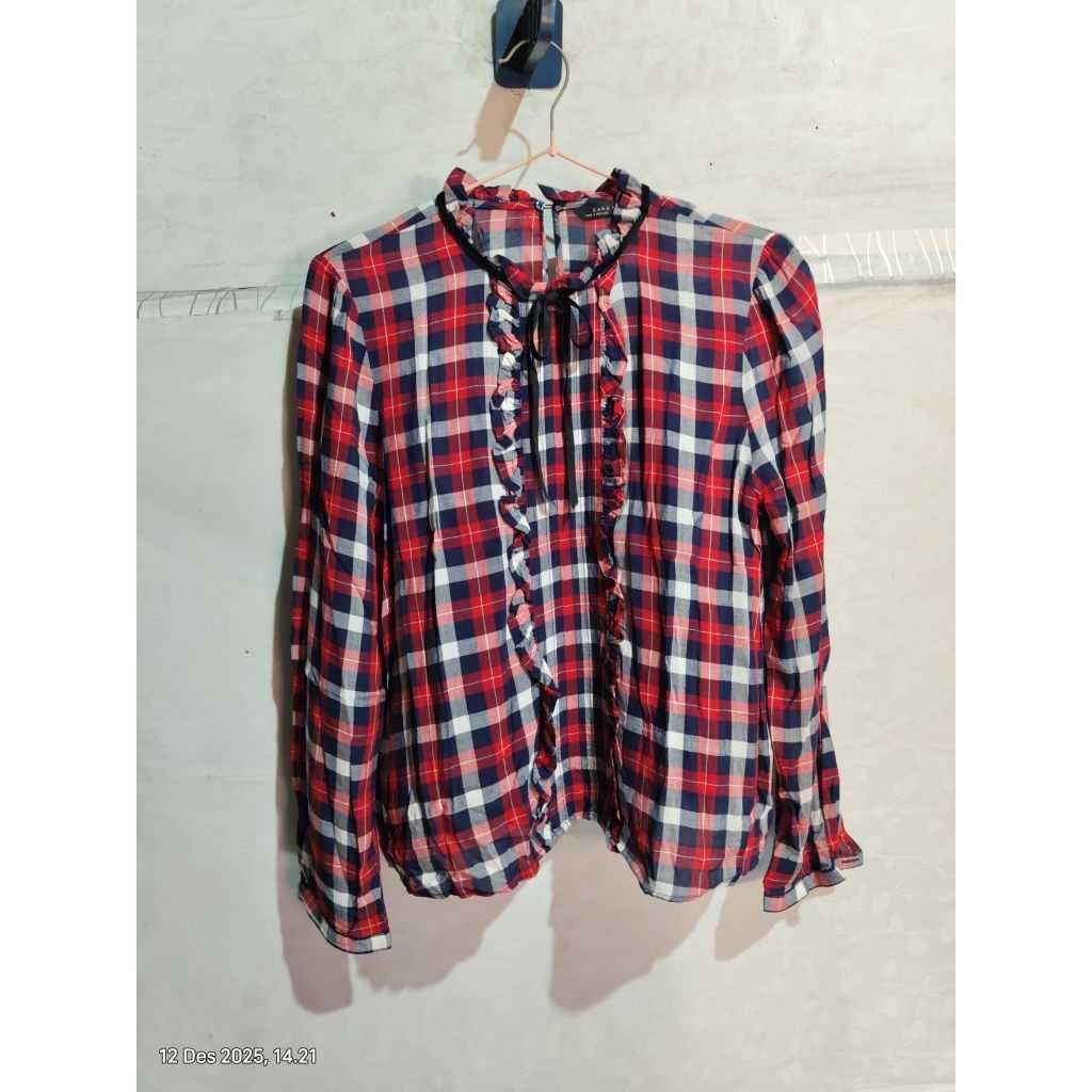 kemeja wanita zara motif kotak kotak