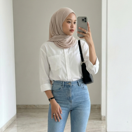 Kemeja Premium Wanita Rayon Twill Jatuh Elegant Minimalist Office Shirt