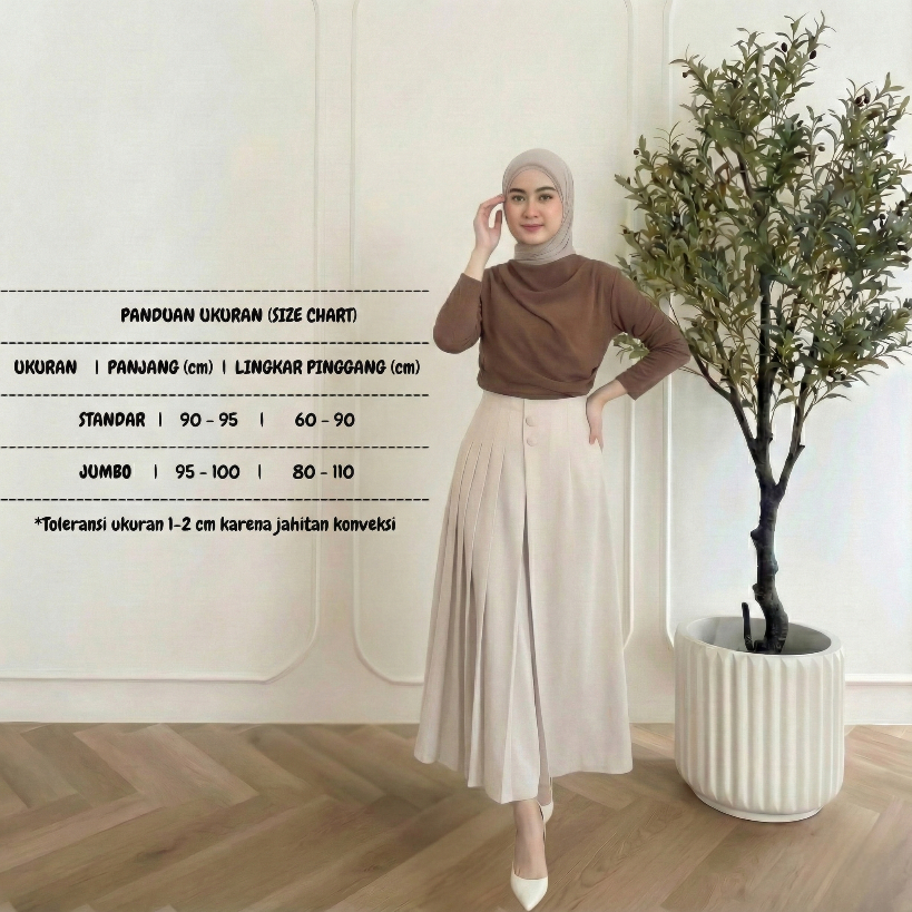 Celana Kulot Rok Formal & Santai Zara Husna Kulot Rok Kekinian Aksen Kancing Rok Celana Muslimah Hig