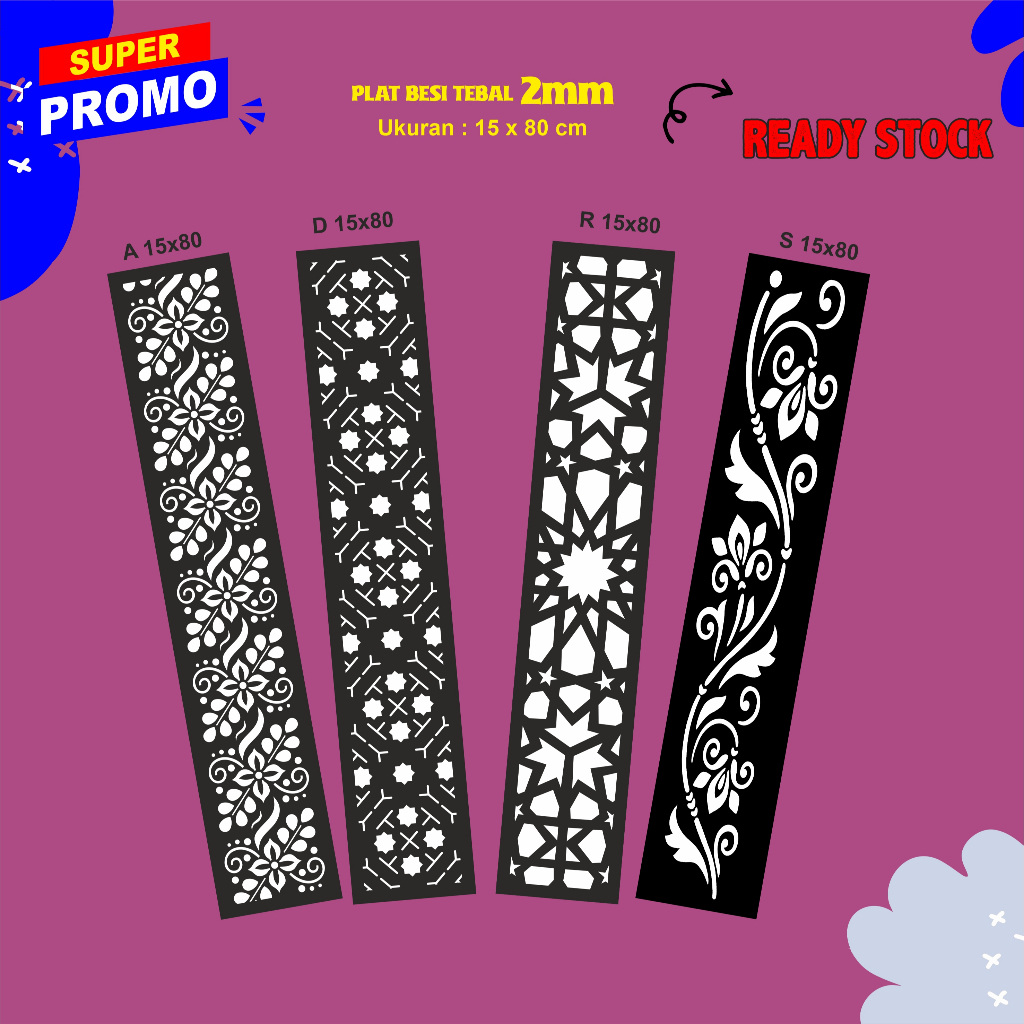 Laser Plat Pagar, Ornamen Pagar, Krawangan, Plat Cnc, Plat Cutting, CNC Laser Cutting,  15 x 80 cm