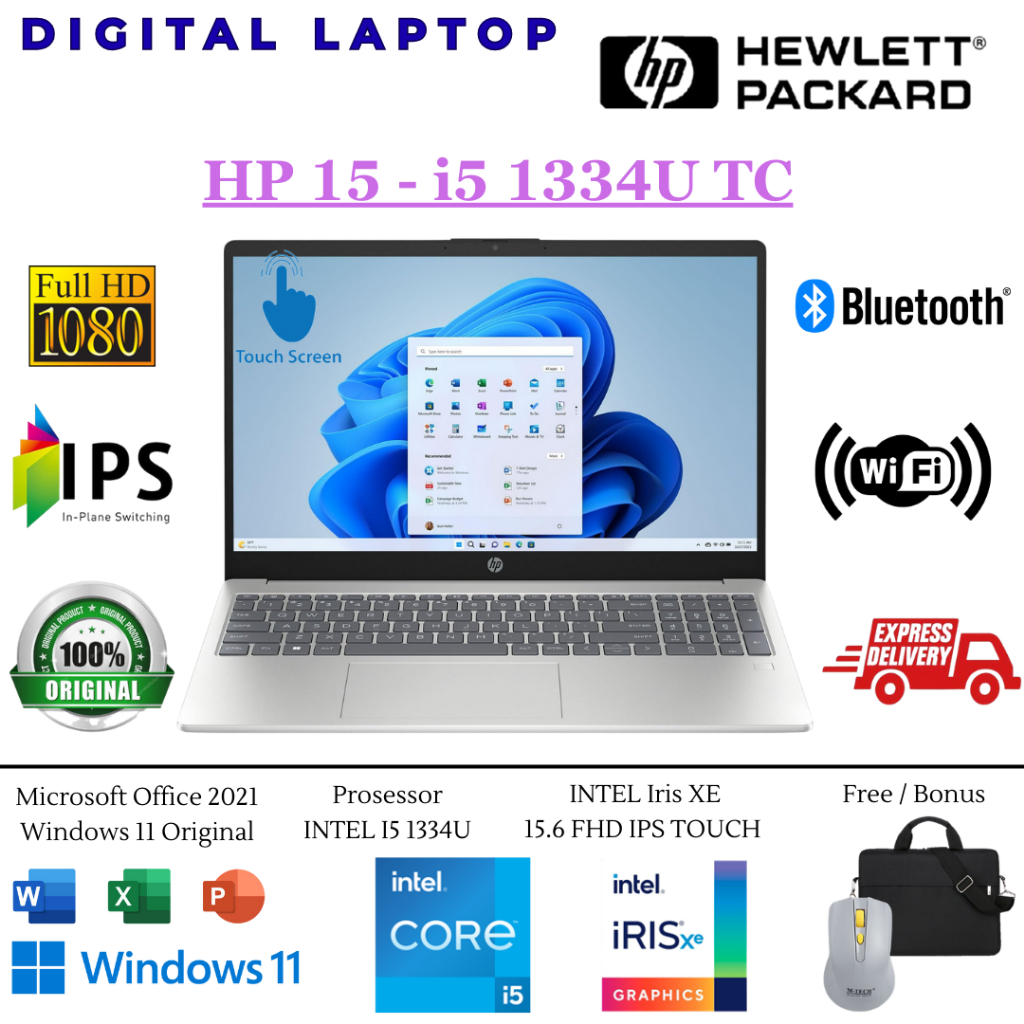 Laptop Baru HP 15 Intel i5 1334U | RYZEN 7 7730U 16GB 1TB SSD FHD IPS Touchscreen WIN11