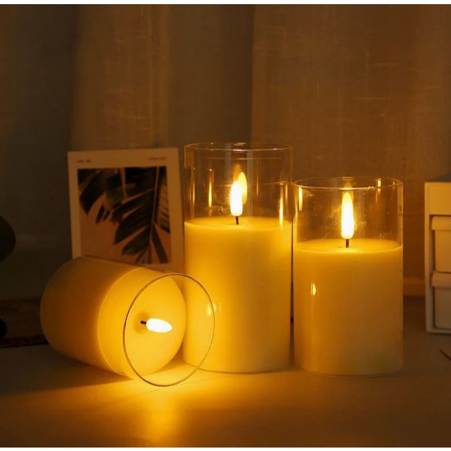 Plastik Triple LED Candle Transparent + Remote / Lilin Elektrik Dekorasi Lilin Pajangan - Transparen