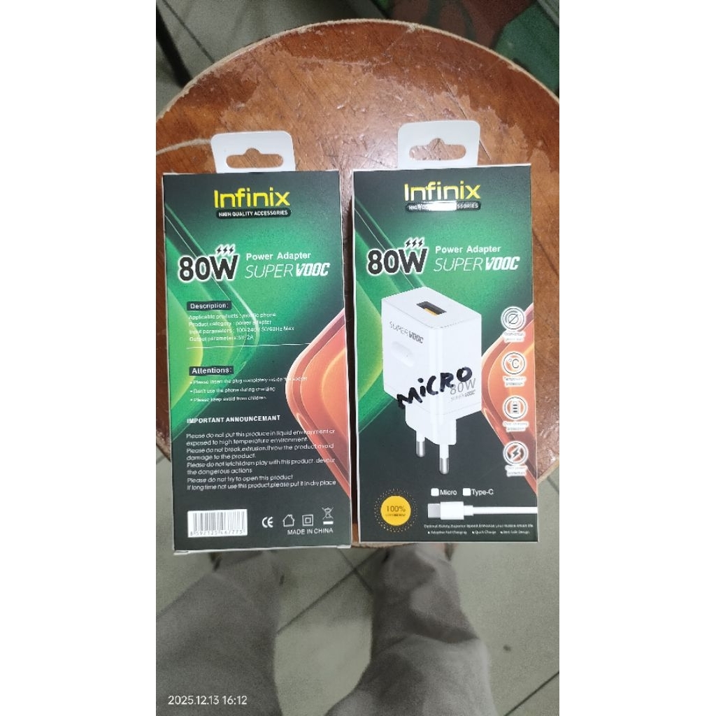 Charger INFINIX VOOC Fast Charging Micro & Tipe-C Original 80 Watt