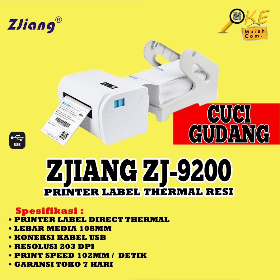 Printer Barcode Label Thermal Resi Zjiang ZJ9200 / ZJ-9200 / LP-9200 / LP9200 USB 203DPI