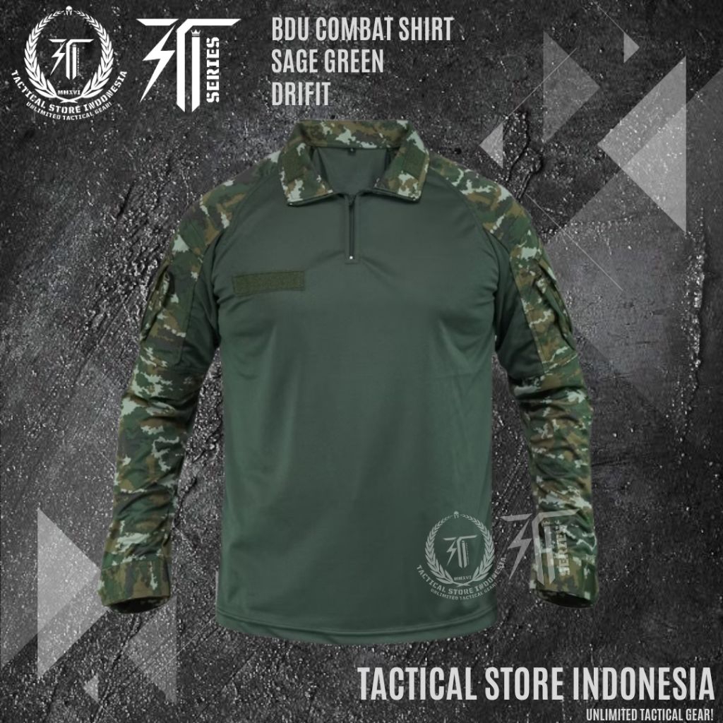 TSI SERIS ® BDU Combat Shirt Loreng Sage Green - Loreng TNI Terbaru - Model Wings