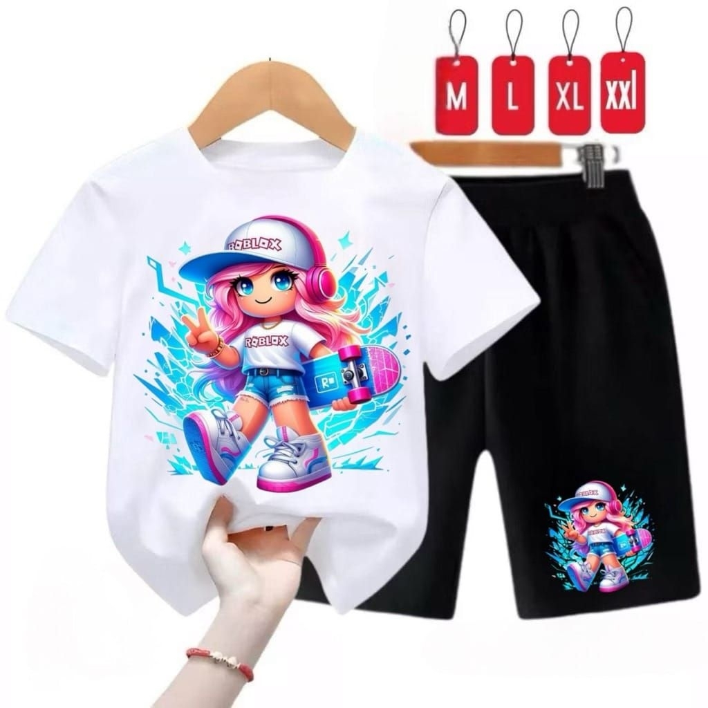 BAJU SETELAN ANAK CEWEK MOTIF "ROBLOX GIRL" UNTUK UMUR 2-10thn BAJU KAOS ADEM DAN TEBAL