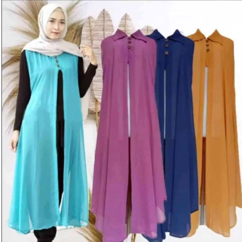Outer Cardigan Wanita Muslim Kekinian Ceruty Polos Tanpa Lengan