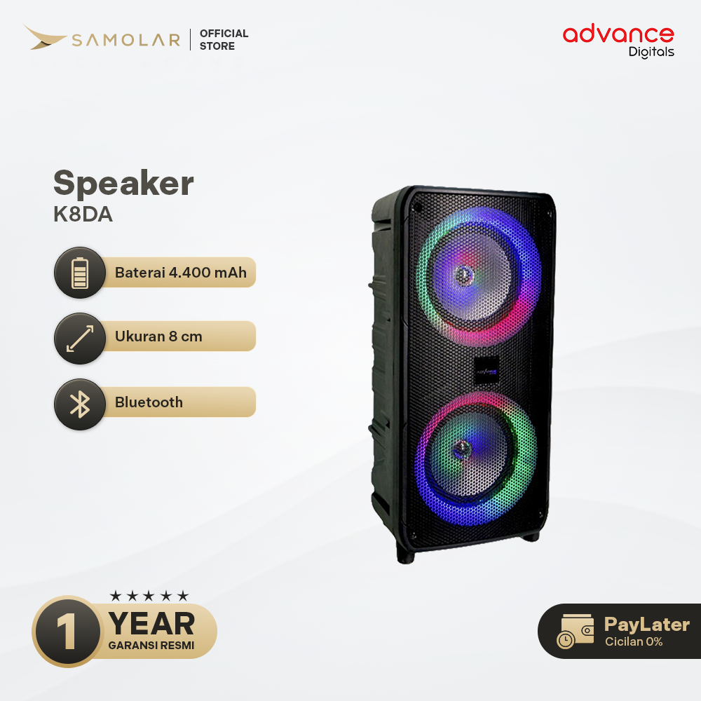 ADVANCE K8D-A Speaker Meeting Bluetooth Salon Aktif 8" Gratis 2 Mic Karoke Batrei Besar RGB Light TW