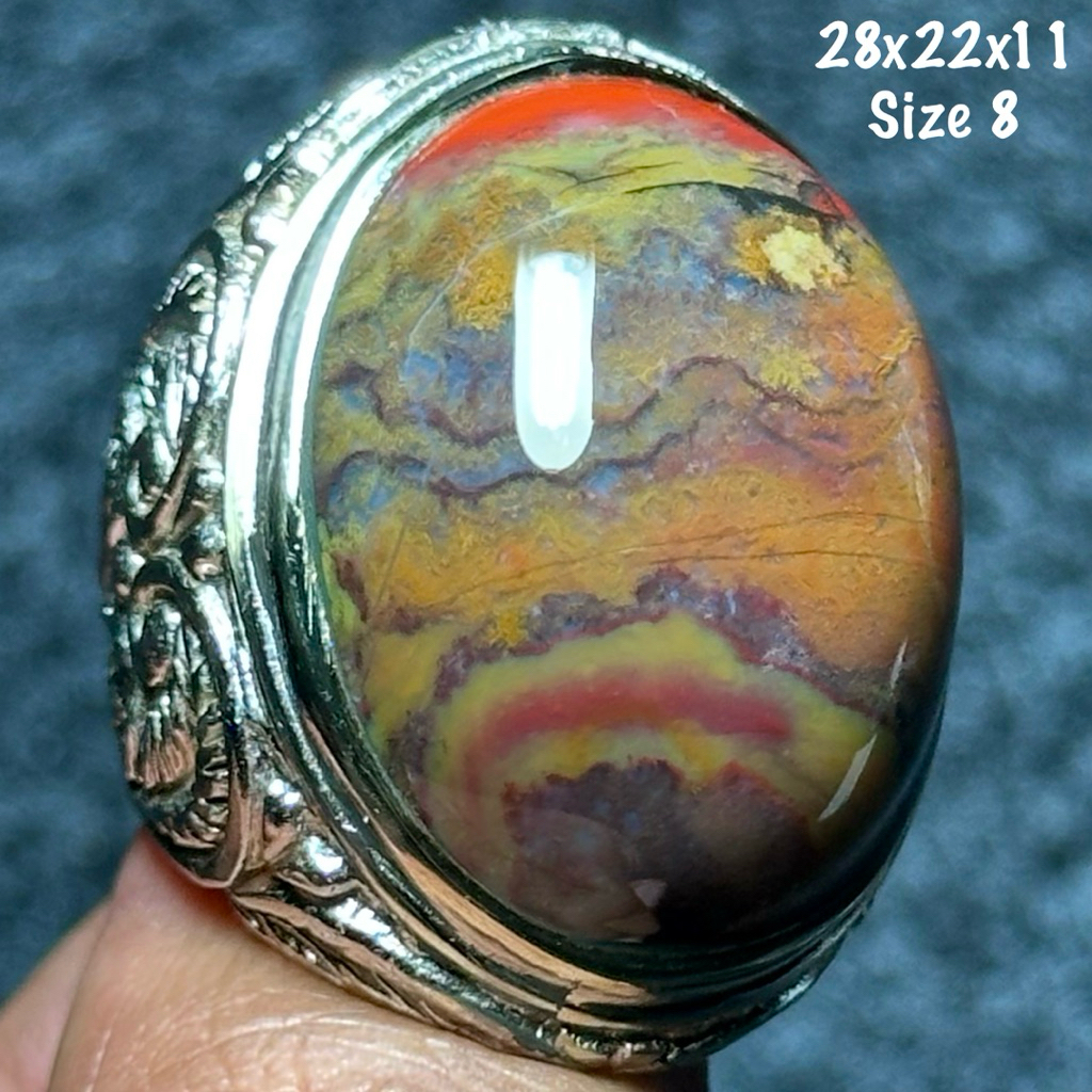 Cincin Batu Akik Natural Pancawarna Garut Jumbo Jenong (asli alam)