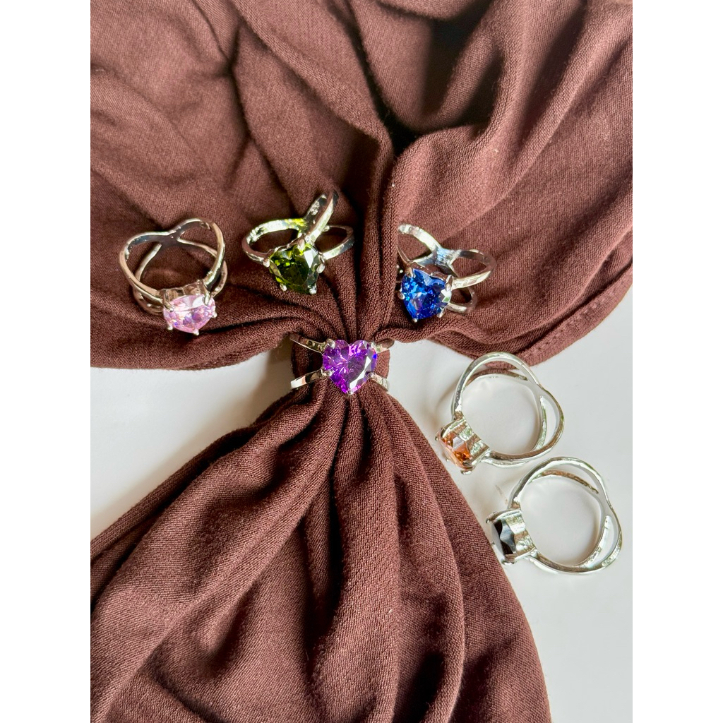 Ring Hijab Simple Love Permata Zircon Cincin Jilbab mini Zircon Asli