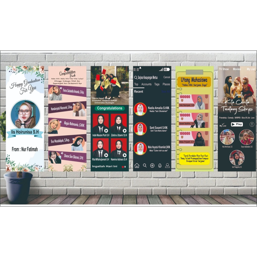 Cetak paket spanduk x banner  + tiang wisuda wedding olshop ulang tahun agustusan custom