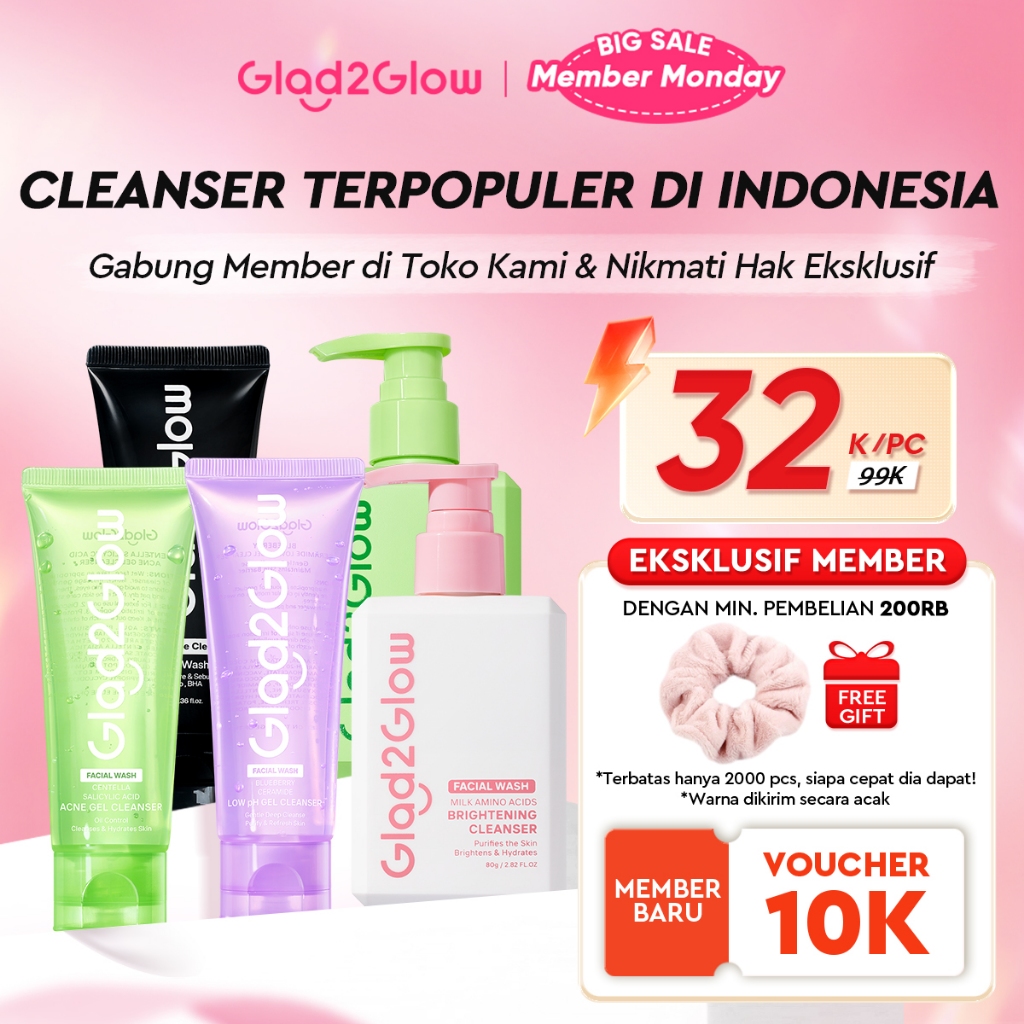 Glad2Glow Facial Wash All Series-Pembersih low pH lembut&pembersih niacinamide pencerah&pembersih je