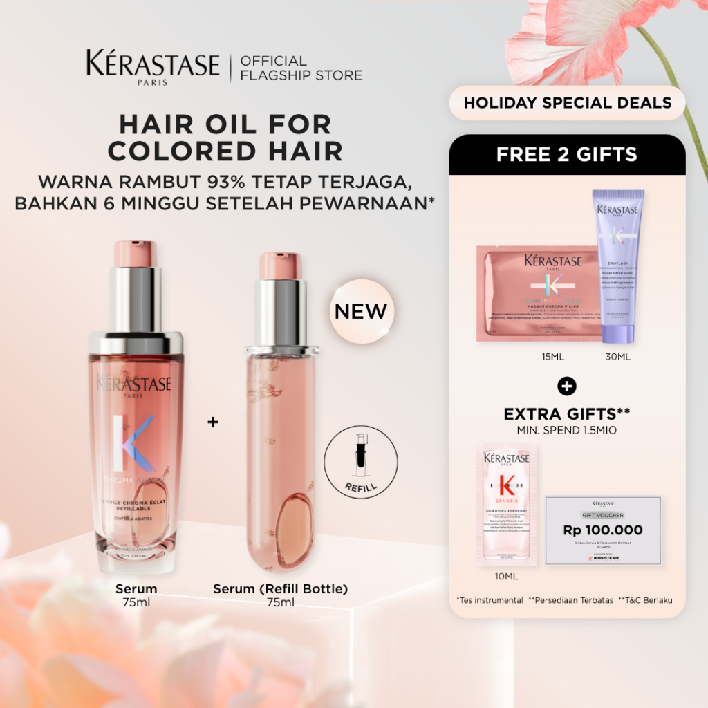 Kerastase Chroma Absolu Hair Oil 75ml & Refill Bottle 75ml Hair Serum for Colored Hair - Serum Rambu