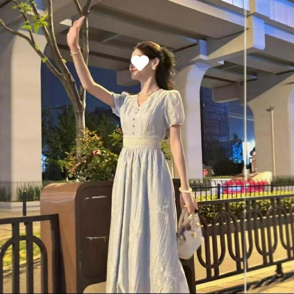 (NEW) LILAC SHIMMER DRESS LACE V NECK A LINE GAUN ELEGAN KOREA CHINA ORI